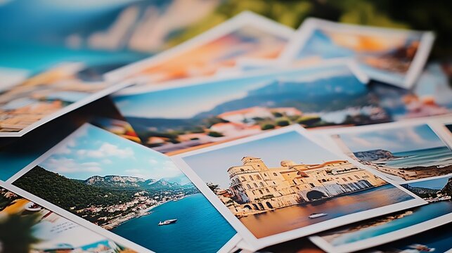Colorful Collection Of Travel Postcards Spread Out On A Surface Showcasing Scenic Destinations : Generative AI