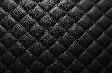Fototapeta premium Black eco leather upholstery texture with diamond pattern. Seamless background for car interior design. High-quality surface for luxury furniture. Soft dark texture material.