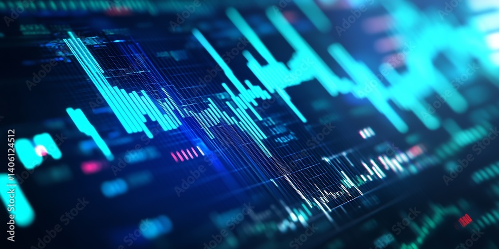Aufkleber Digital Financial Market Data Visualization with Dynamic Graphs and Trading Indicators : Generative AI