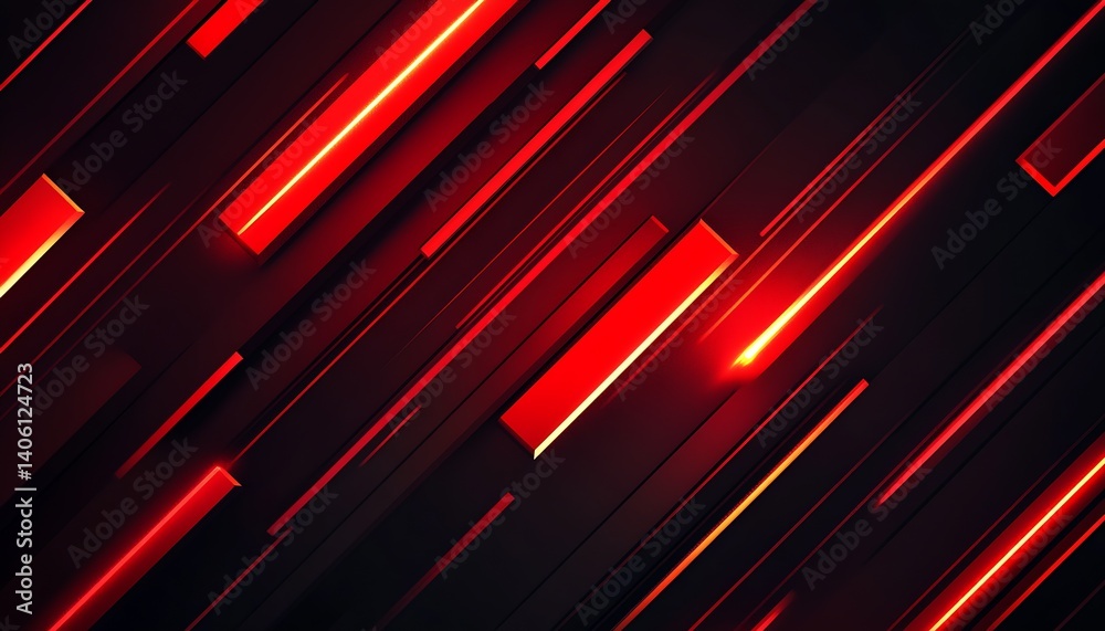 Poster Dynamic Abstract Pattern of Bright Red and Black Lines on Dark Background : Generative AI