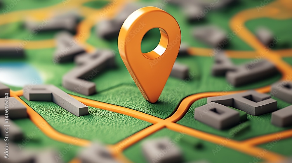 Aufkleber Vivid 3D Render of a Map Location Pin Highlighting a Residential Area : Generative AI