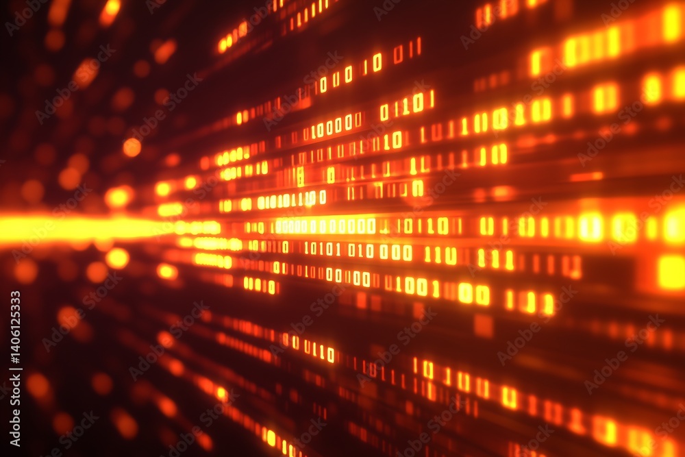 Poster Abstract digital background featuring glowing binary code representing advanced technology and data : Generative AI