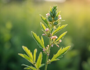 Artemisia vulgaris, known as mugwort plant. Delicate flowers, green leaves. Botanical detail, plant anatomy, herbal medicine, essential oils. Natural remedy, alternative medicine, health, wellbeing,