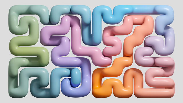 3d render, abstract background of multicolored gradient tubes, simple labyrinth wallpaper, colorful volumetric line