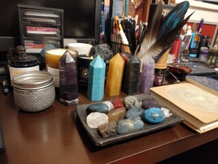 Crystals and Gemstone Desk Decor: Amethyst, Quartz & Lapis Lazuli Collection for Metaphysical Energy and Wellness in Your Home Office