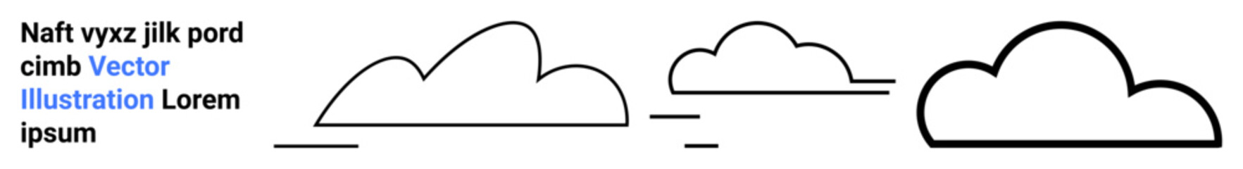 Stylized cloud line art in three variations with clean outlines and minimal design. Ideal for weather, nature, simplicity, minimalism, branding, navigation, simple landing page