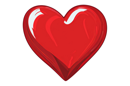 A vibrant, shiny red heart with subtle depth and dimension against a transparent background. An illustration of pure affection and emotion
