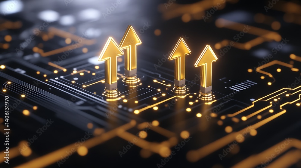 Poster Abstract Digital Circuit Design with Golden Arrows Signifying Progress and Growth : Generative AI