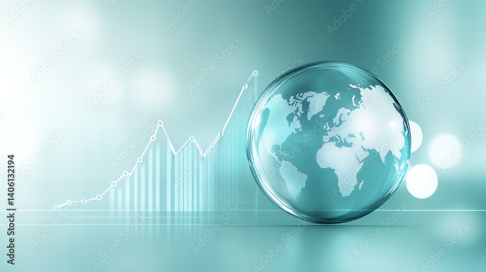 Poster elegant glass sphere illustrating global statistics and data trends in business analytics : generati