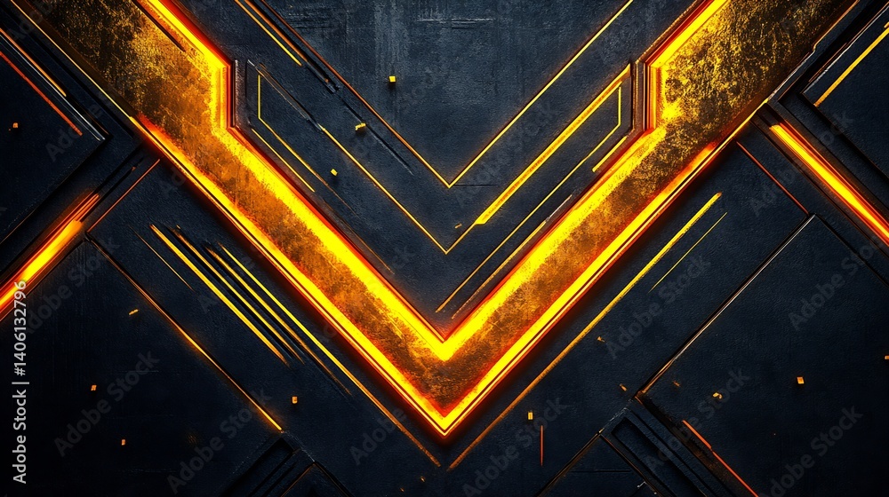Poster striking chevron texture illuminated by fiery orange light against a bold dark surface showcasing mo