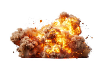 A brilliant fiery explosion against a dark, empty backdrop shows a swirling cloud of smoke and intense heat