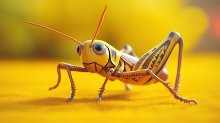 Fototapeta premium Vivid Yellow Insect with Long Antennae on a Golden Background