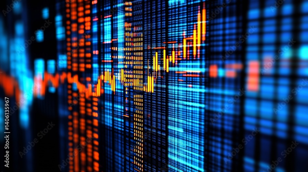 Leinwandbilder Close up of animated financial data with bright colors showcasing stock trends and market analysis in a digital format : Generative AI