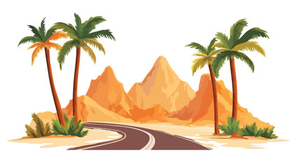 Mountain Adventure Palm Tree Road Vector Illustration