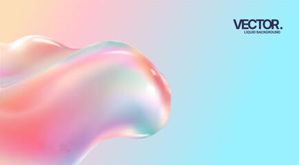 colorful holographic liquid shape blue background.