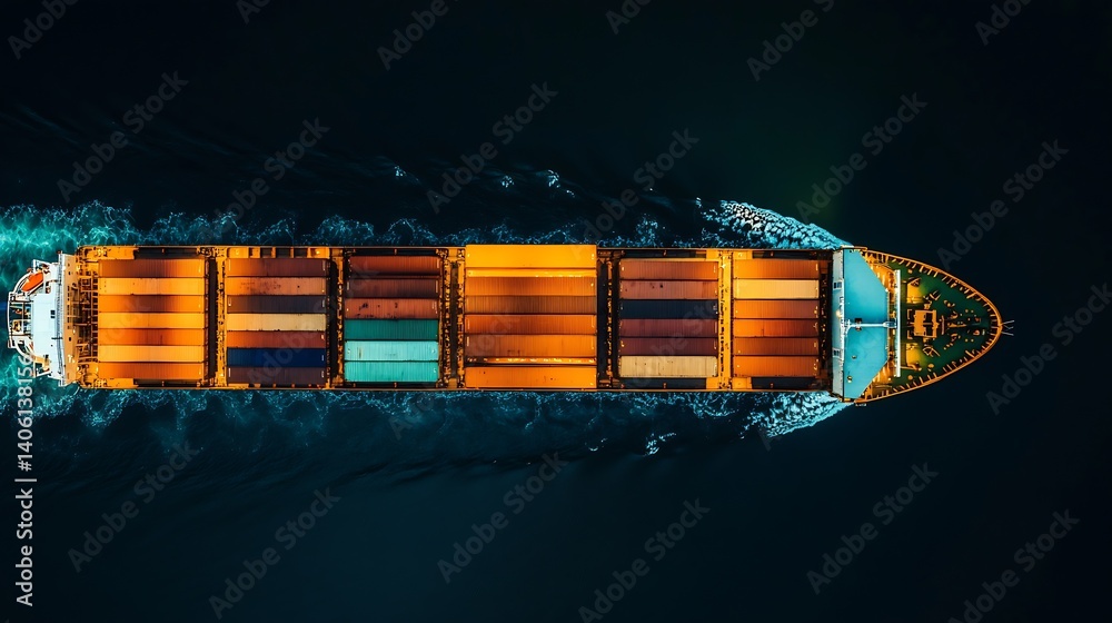 Aufkleber Top view of a massive container ship gliding through dark waters transporting various goods : Generative AI