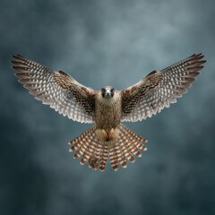 Fototapeta premium Falcon in symmetrical flight against studio backdrop