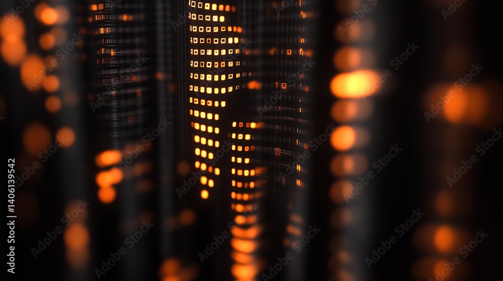 Aufkleber High-tech backdrop with vibrant orange illuminated patterns flowing through digital environment : Generative AI