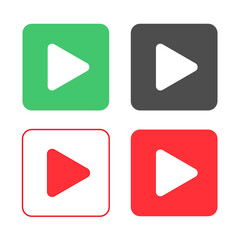 Play Icon Square Button Set Flat icons on buttons in different colors