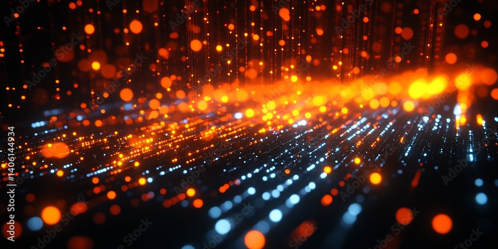 Leinwandbilder Dynamic and colorful representation of flowing lights in shades of orange and blue creating a tech-inspired background : Generative AI