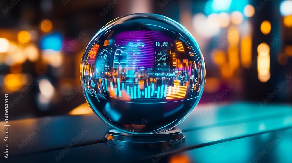 Poster Advanced spherical visualization of data trends and vibrant colors perfect for tech and design industries : Generative AI