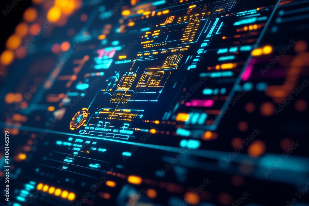 Fototapete Advanced technology data visualization screen in vivid colors displaying essential statistics for experts : Generative AI