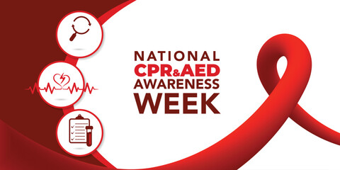 National CPR and AED Awareness Week. Holiday concept. Template for background, banner, card, poster with text inscription. Vector EPS10 illustration.
