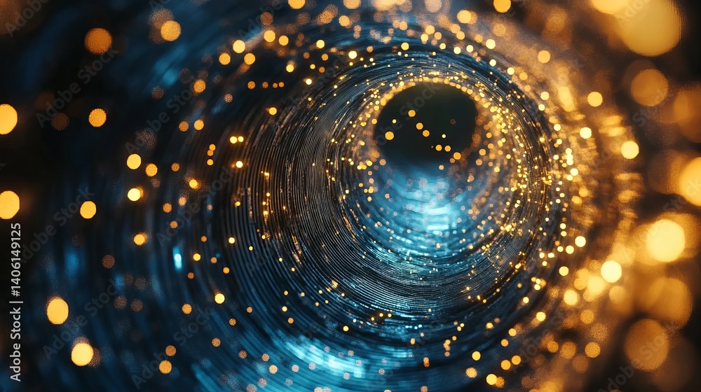 Poster abstract tunnel with glowing particles and blue light creating a futuristic effect look 100 characte