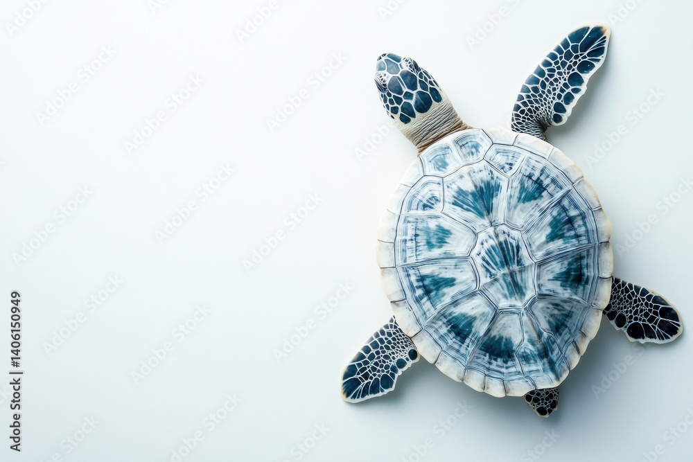 Poster Top-down view of turtle showcasing intricate shell patterns against a minimalist white background