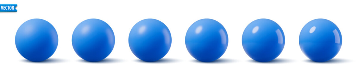 Glossy blue spheres. 3D model bubble collection realistic sapphires balls with smooth surface and shadows. Ideal for background mockup object modern design. Vector illustration shiny plastic globe set