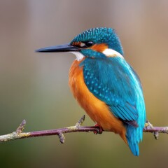 Obraz premium Kingfisher perched symmetrically with natural lighting and balanced composition