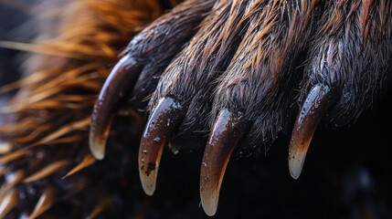 Close-up view of grizzly bear paws and claws.