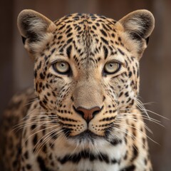 Obraz premium Leopard symmetrical close-up with soft lighting and centered framing