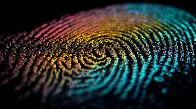 Neon fingerprint glowing on dark digital screen