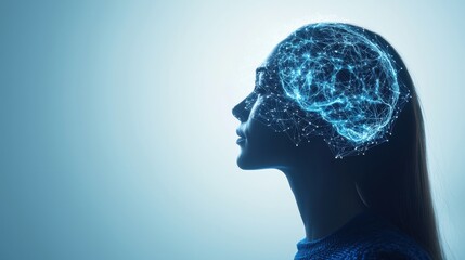 Profile of a woman with a brain visualization concept.