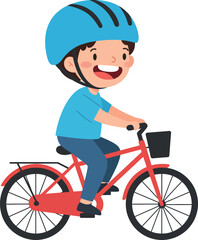 Naklejka premium Happy boy riding a red bicycle in a playful, flat design vector illustration