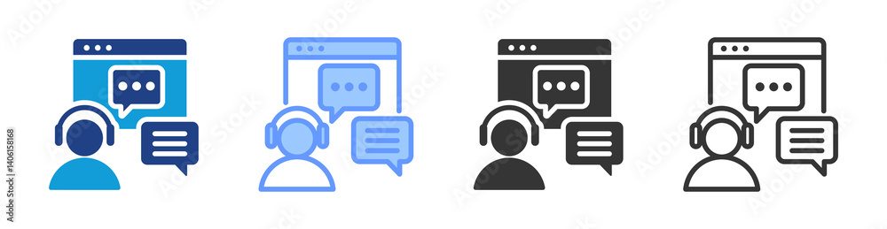 Poster Live Chat icon set multiple style collection