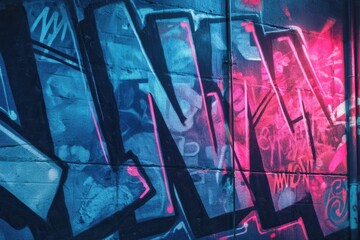 Neon graffiti with glitch effect, urban art style, vibrant lighting