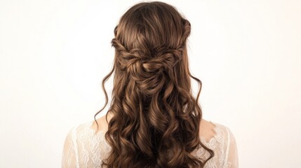 Obraz premium Elegant, textured updo hairstyle for long brown hair.