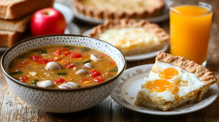 Hearty Soup And Tart Breakfast Meal