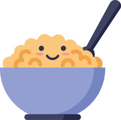 Happy bowl of pasta with a cheerful face in flat vector art style