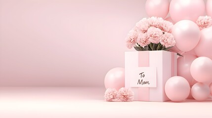 Hearts, flowers, and gift boxes are depicted in a cute and colorful style, conveying love, appreciation, and celebration for mothers. 