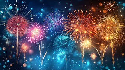 A vibrant display of fireworks illuminating the night sky with bursts of color and light