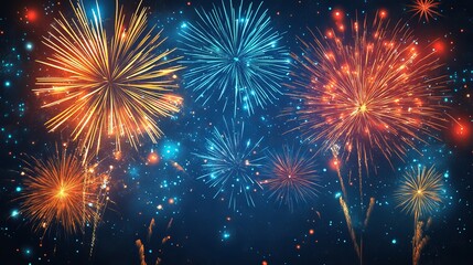 Naklejka premium A vibrant display of colorful fireworks illuminating the night sky with bursts of light and celebration
