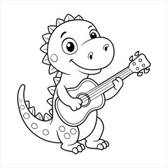 Cute Dinosaur Playing Guitar Coloring Page