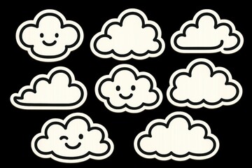 Fototapeta premium Cute cloud stickers with happy faces on a black background 