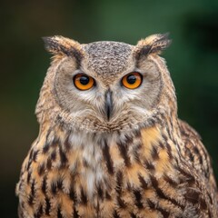 Owl in frontal view, diffused lighting and balanced composition with copy space above