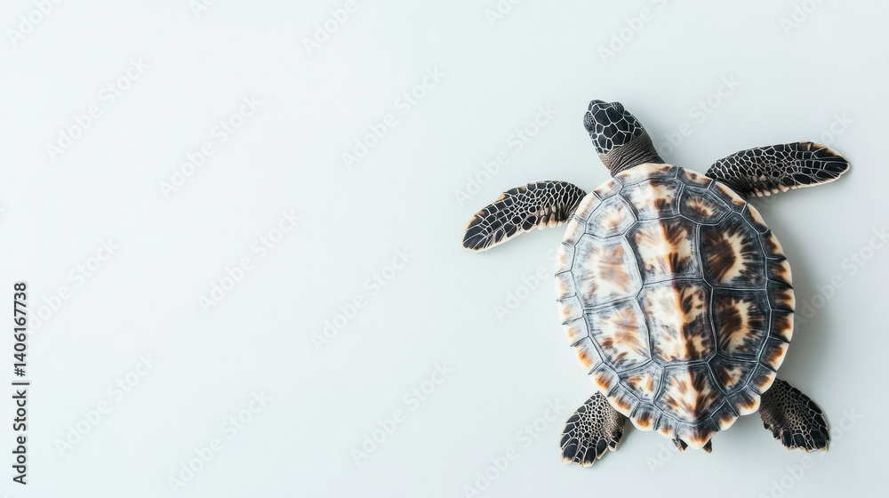 Poster Patterned turtle from a top-down perspective with a minimalist background showcasing intricate shell details