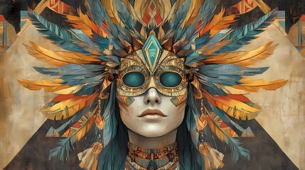 Contemporary boho flat illustration depicting a person removing masks to reveal their true self, Honesty Day self-authenticity theme, simplified geometric forms with ornate details