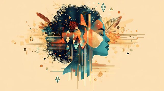 Contemporary boho flat illustration depicting a person removing masks to reveal their true self, Honesty Day self-authenticity theme, simplified geometric forms with ornate details - Powered by Adobe